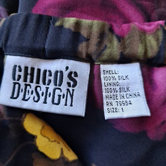 Chico's Design Floral Skirt 100% Silk Side Slits A-Line Maxi Multicolor Size M - Picture 9 of 10
